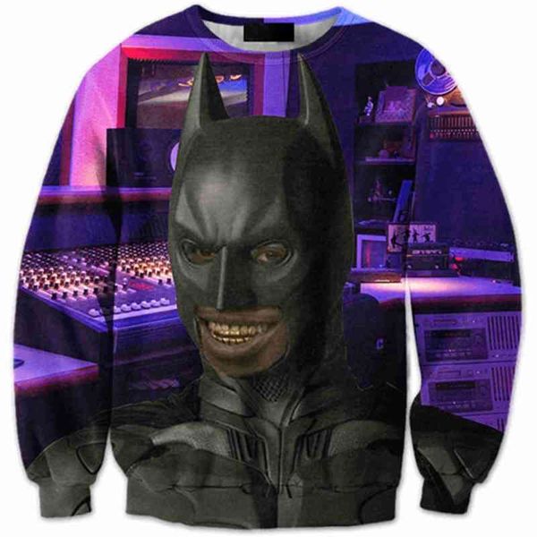 

men's 3d alien control printed long sleeve pullover trendy men's sweater, Black