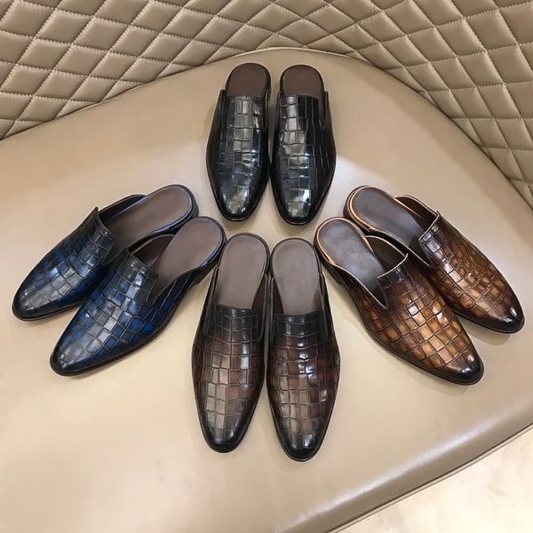 

paris sliders mens summer beach slippers flip flops loafers black white pink slides genuine leather crocodile grain outdoor chaussures shoes