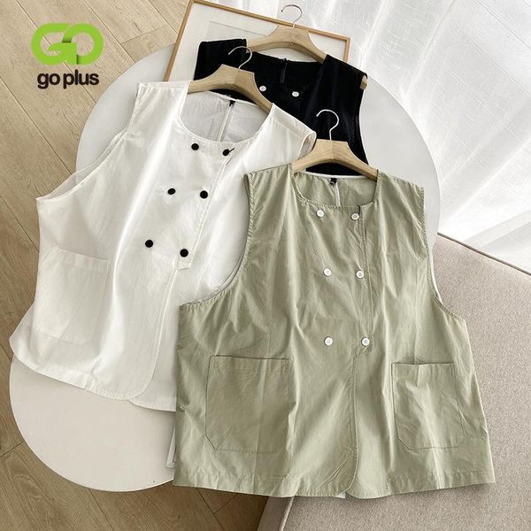 

women's vests goplus jackets korean fashion 2021 women spring oversized sleeveless white waist coats gilet long ete weste damen c11213, Black;white