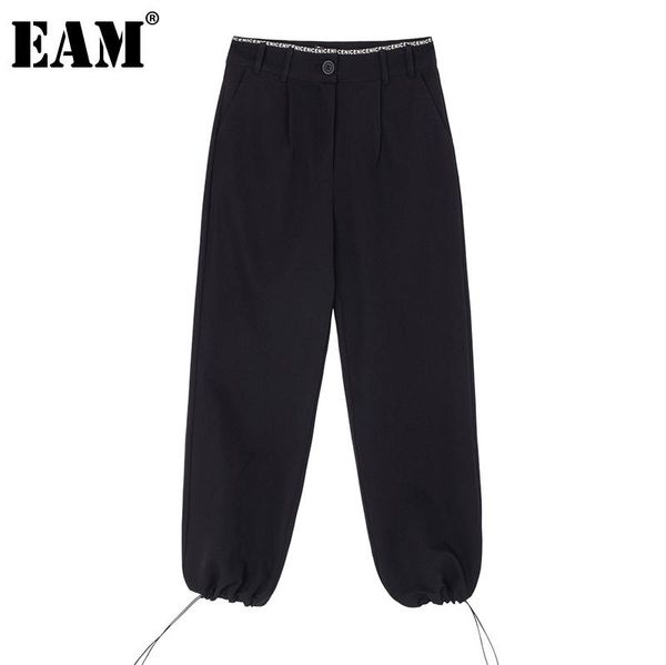 

[eam] high waist gray letter printed long wide leg trousers loose fit pants women fashion tide spring autumn 2021 1da430 women's & capr, Black;white