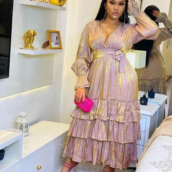 

african dresses for women 2021 spring and summer long sleeve v-neck dress clothes ethnic clothing, Red