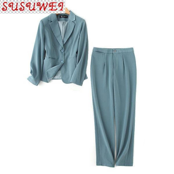

two-piece suit of high-quality fabric ladies professional office pants fall slim solid color jacket casual trousers women's two piece, White