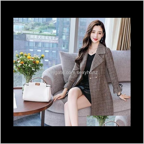 

wool blends outerwear coats womens clothing apparel drop delivery 2021 lattice simple basic suit slim fit woolen coat long jacket korean sty, Black
