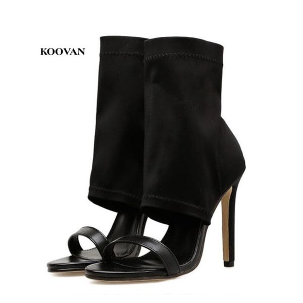 

koovan women's high heels sandals 2021 stretch cloth personality hollow heel cool pumps shoes black sock boots