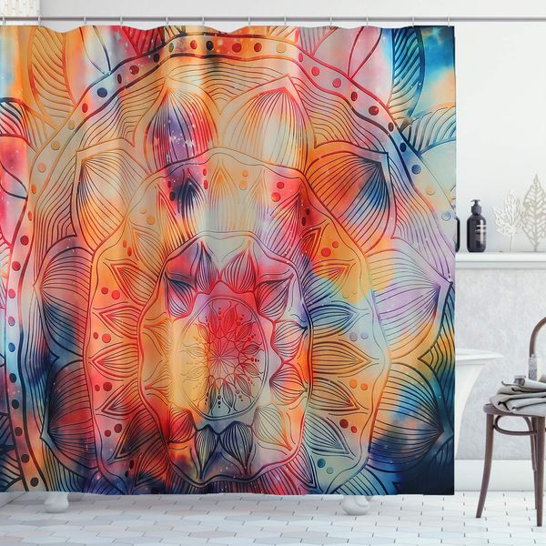 

mandala flower fabric shower curtain set with hooks,waterproof indian bohemian green blue chic bathroom bath curtain(71" w x 71"