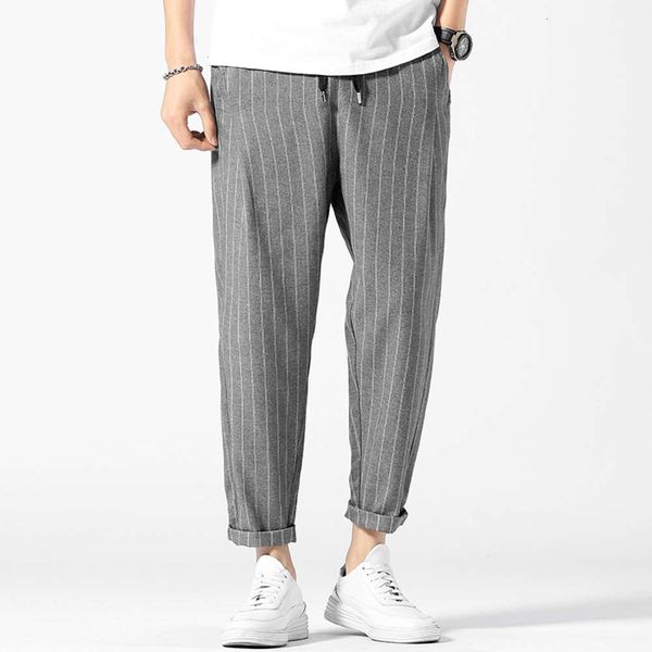 

shorts spring and summer striped pants men's korean fashion loose drape capris thin straight student casual, White;black