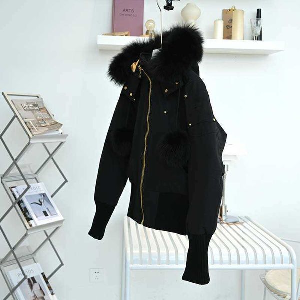 

womens winter down coats classic outerwear thick fashion two style big fur collar flight jackets coat parkas warm women clothing, Black