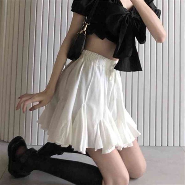 

white thin poncho a-word skirt women's wear-reducing summer korean version of a hundred high-waisted student 210702, Black
