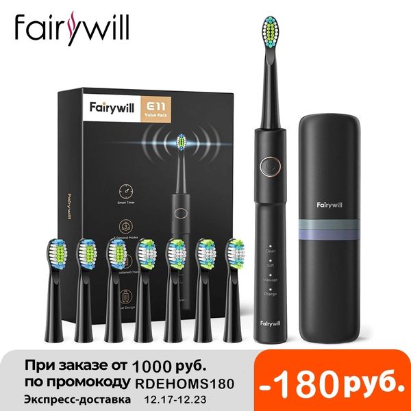 

fairywill sonic electric toothbrush e11 waterproof usb charge rechargeable electric toothbrush 8 brush replacement heads adult