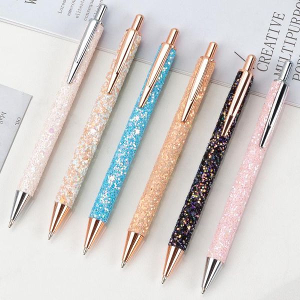 

ballpoint pens 1pc sequin press metal pen black ink writing 1.0mm school office stationery gift, Blue;orange