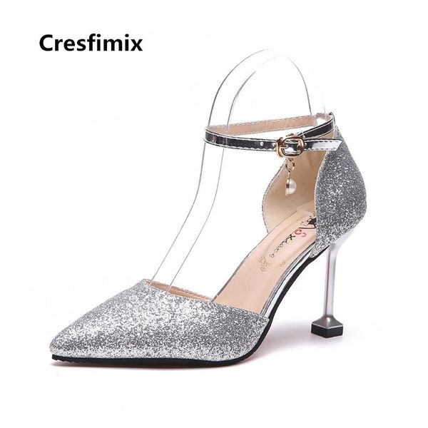 

cresfimix femmes hauts talons women cute sweet silver party high heel shoes lady casual quality pumps b3220 dress, Black