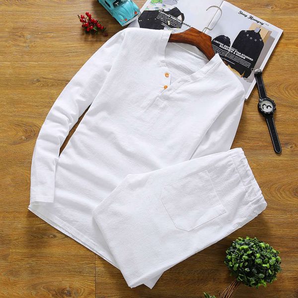 

summer men katoen pajamas linnen long mouwen broek men's pyjamas, Black;brown