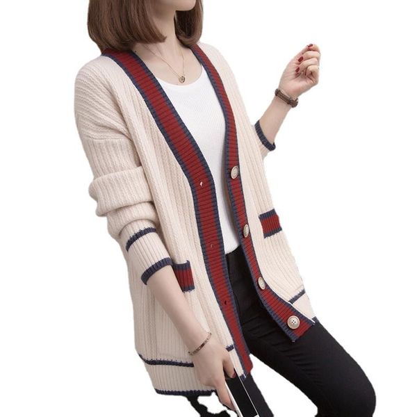 

women's knits & tees xiaoxiangfeng v-neck sweater coat autumn and winter 2021 loose outer jacket thickened knitted cardigan, White