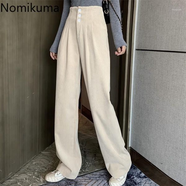 

women's pants & capris nomikuma high waist wide leg solid color straight loose corduroy trousers women casual ol fashion pantalones fem, Black;white