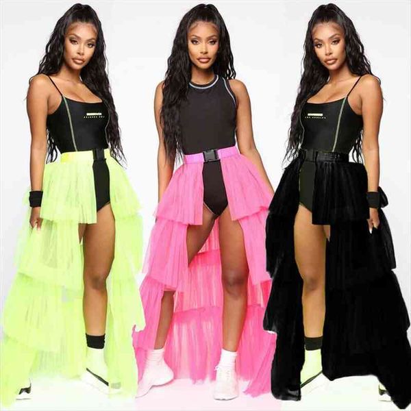 

fashion women tutu tulle skirts front split summer trendy cake smash high waist tassel clubwear holiday party skirts, Black