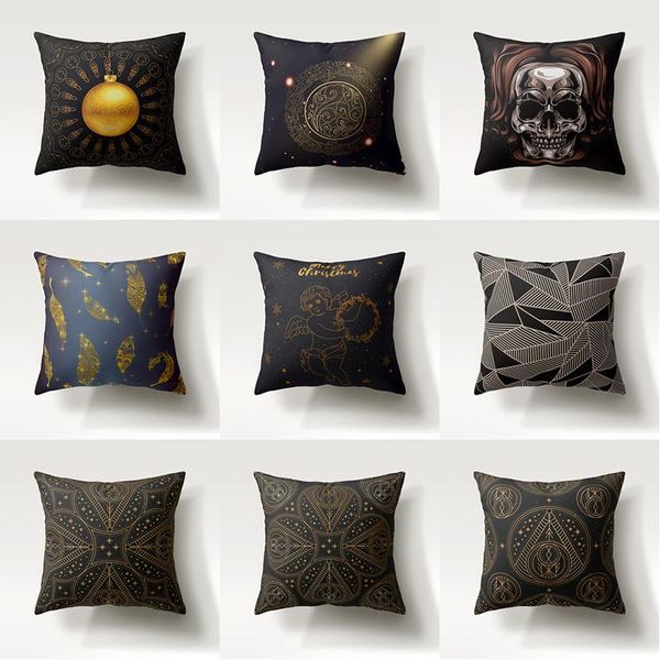 

cushion/decorative pillow 45*45cm cushion cover elegant black geometric gold pattern polyester throw cases for sofa coffee home decor