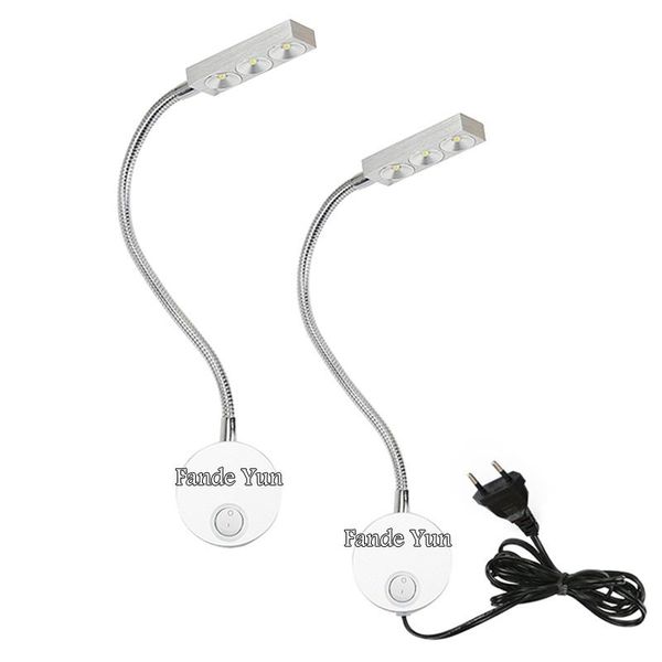

wall lamps design reading lamp led 3w ac85-265v for bedside study book black silver light eu us plug cord