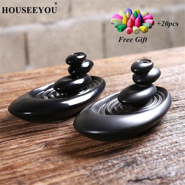 

fragrance lamps 20pcs incense cones + backflow burner home decor creative ceramic buddhist buddhism censer holder