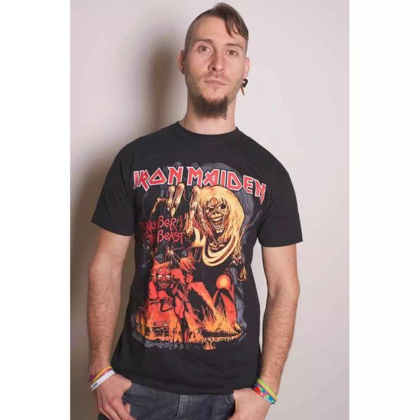 

iron maiden number of the beast graphic licensed men t-shirt, White;black