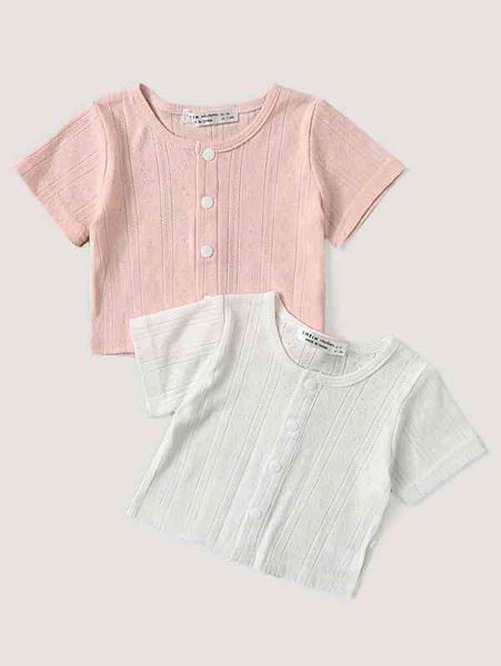 

newborn baby 2pcs eyelet detail button front tee she, Blue
