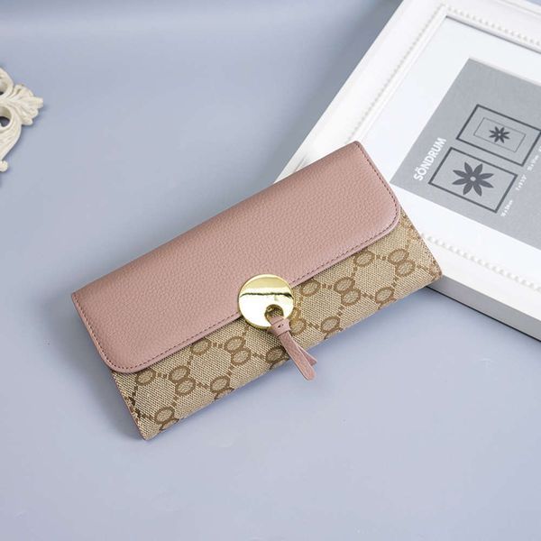 

leather long wallet women's buckle printed multi card mobile, Red;black