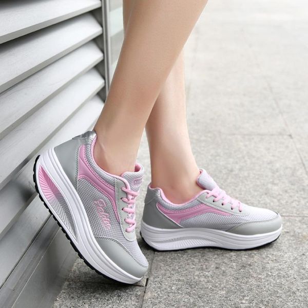

dress shoes fashion women mesh heightening soft bottom rocking wedges sneakers female breathble sport plus size m140#, Black