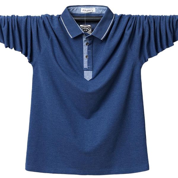 

men's polos 4xl 5xl 6xl large size solid color casual fashion lapel stitching elastic autumn and winter long sleeves, White;black