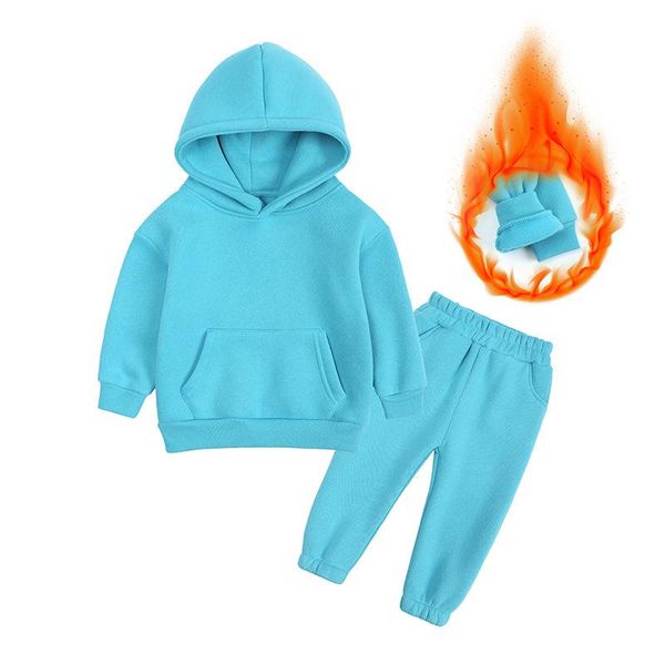 

clothing sets boy autumn winter children clothes girl hoodies sports pants two-piece fleece thicken kids tracksuit school teen sportswear, White