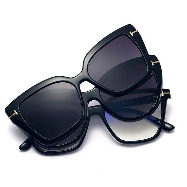 

sunglasses square acetate women anti-blue light glasses frame cat eye magnetic polarized 2 clips spectacle, White;black