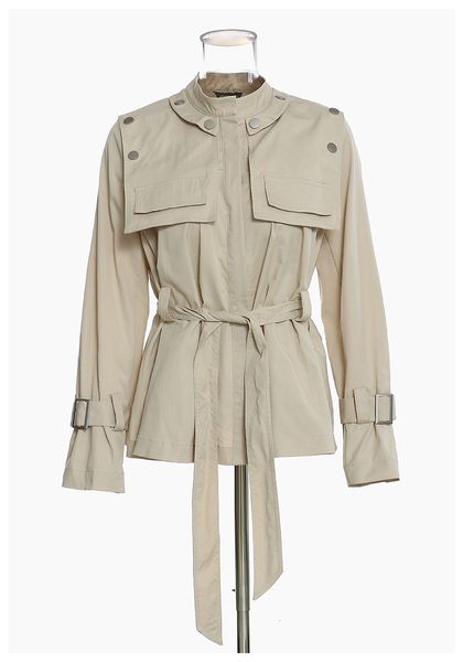 

wool Female mxu fall elegant vintage retro-belt casual short trench coat jacket, Black