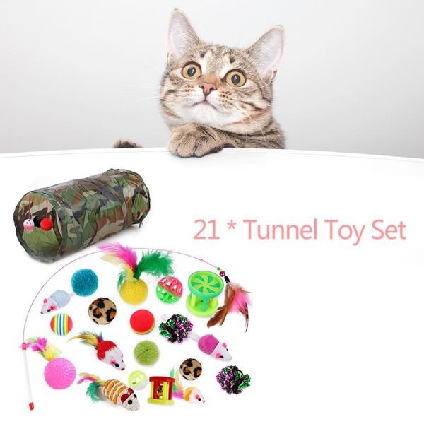 

cat toys 21pcs funny tunnel toy set teaser pet interactive sisal ball plush playing chewing for teeth grinding