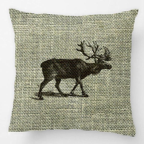 

antique christmas reindeer burlap inspired cute throw pillow case decorative cushion cover pillowcase customize gift for seat cushion/decora