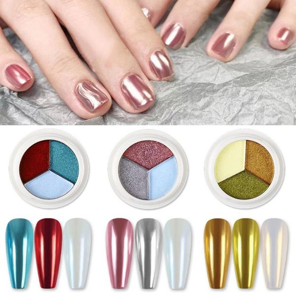 

nail art three-color solid magic mirror powder japanese super bright aurora titanium gold glitter, Silver;gold