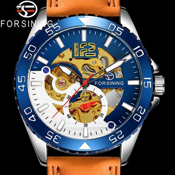 

automatic mechanical men wristwatch military sport male clock blue classic skeleton man watch 8180 wristwatches, Slivery;brown