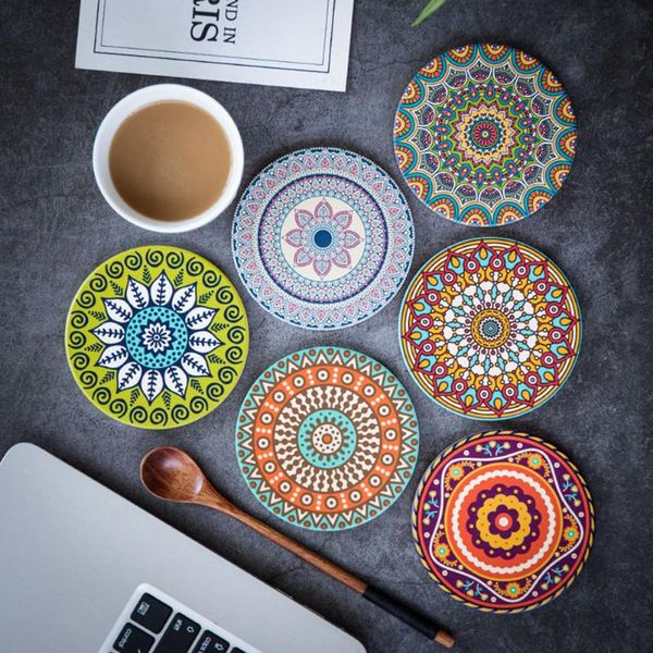 

mats & pads tableware pad coasters for drinks boho style round wipe clean heat insulation placemats kitchen decoration accessories
