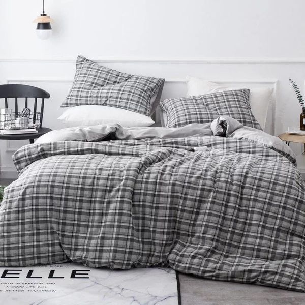 

bedding sets elka gray and white grid brushed four-piece suit home duvet cover oceania