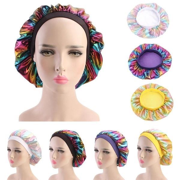 

women floral print elastic bonnet cap soft night sleep cap hair loss head cover wide band hats chemo cancer head wear, Blue;gray
