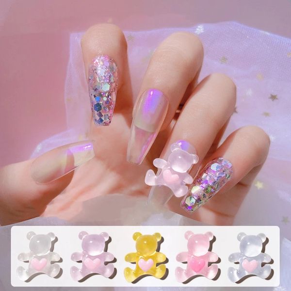 3 pz / bag Resina Heart Bear Nail Gioielli Accessori per unghie fai da te Decorazione arte Moda Adesivi per unghie Animale Per Design manicure