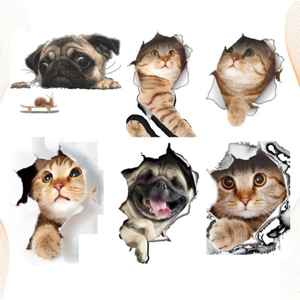 

wallpapers 6pcs 3d dog cat break the wall stickers cartoon refrigerator kitchen decals