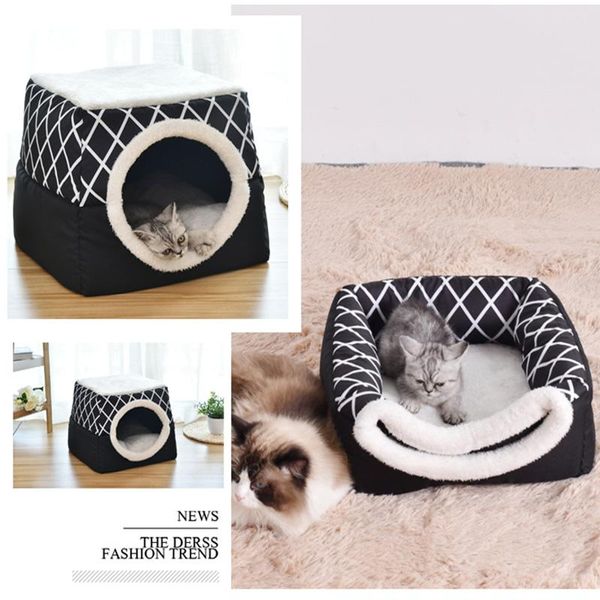 

cat beds & furniture house bed multi-functional universal closed space puppy villa kennel warm soft teddy pet nest pad mat supplies