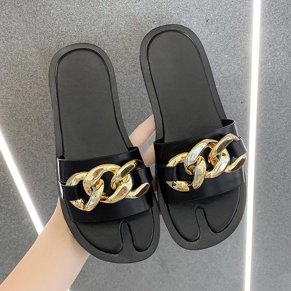 

80% off shoes spring/summer women new large size thick bottom metal decoration small fresh slippers ms outdoor wild non-slip beach sandal, Black