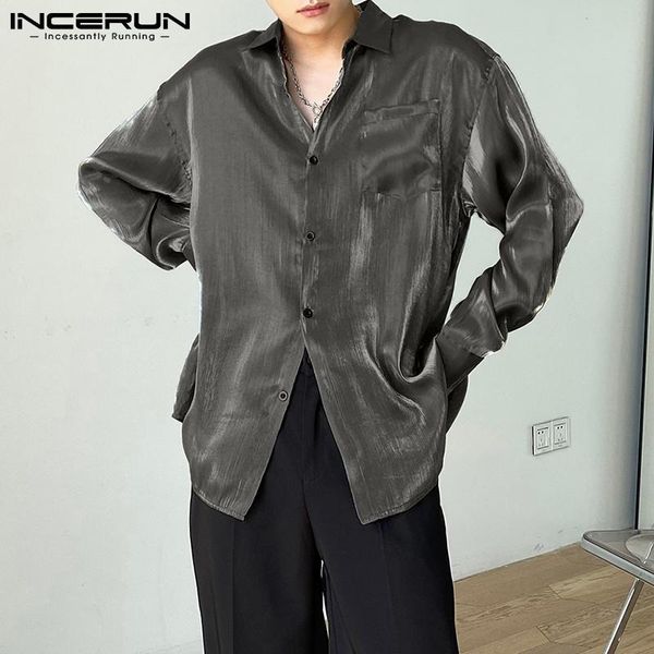 

men's casual shirts incerun fashion men shirt lapel long sleeve solid color button camisas 2021 pockets streetwear autumn clothing s-5x, White;black