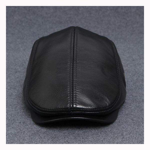 

berets men's casual leather hat winter male warm ear protection cap 100% genuine dad wholesale leisure bone, Blue;gray