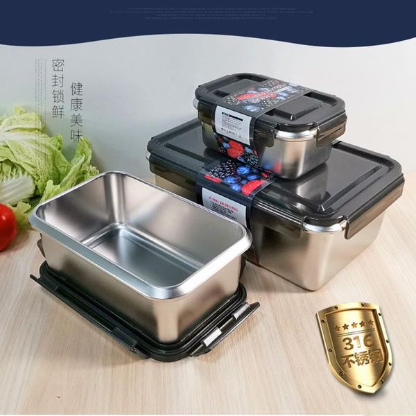 

dinnerware sets portable stainless steel men's rice box with cover fruit sealed lunch kitchen refrigerator fresh keeping rectangle / sq