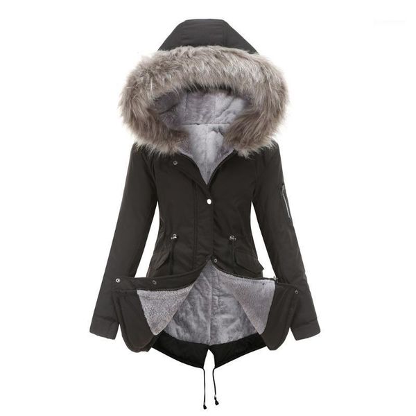 

women's down & parkas winter women coat 2021 parka casual outwear hooded fur jackets for female, Black