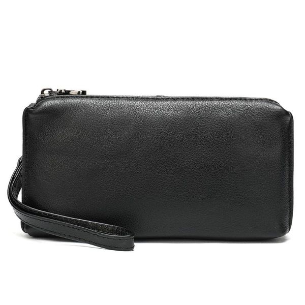 

sheepskin casual men clutch bag genuine leather wallet phone mini coin purses holder black business small money bags wallets, Red;black