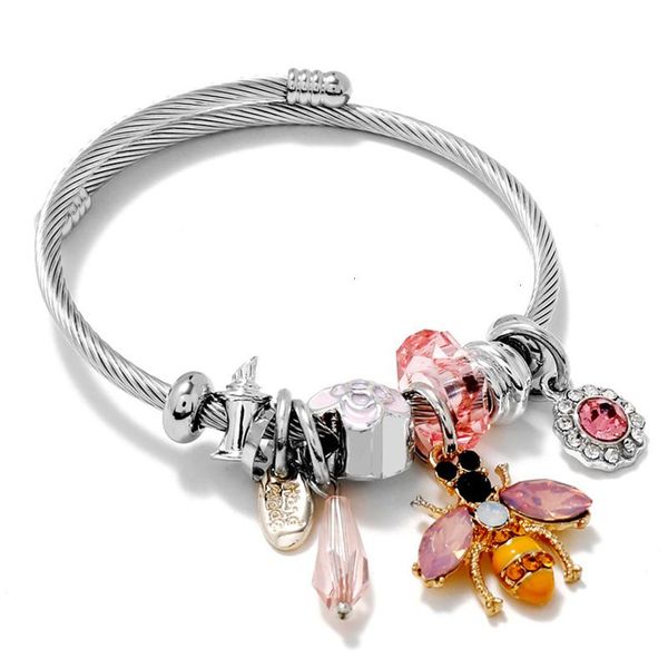 

bangle fashion punk crystal bee stainless steel cuff bracelets for women gothic rhinestones silver jewelry accessories bijoux femme, Black
