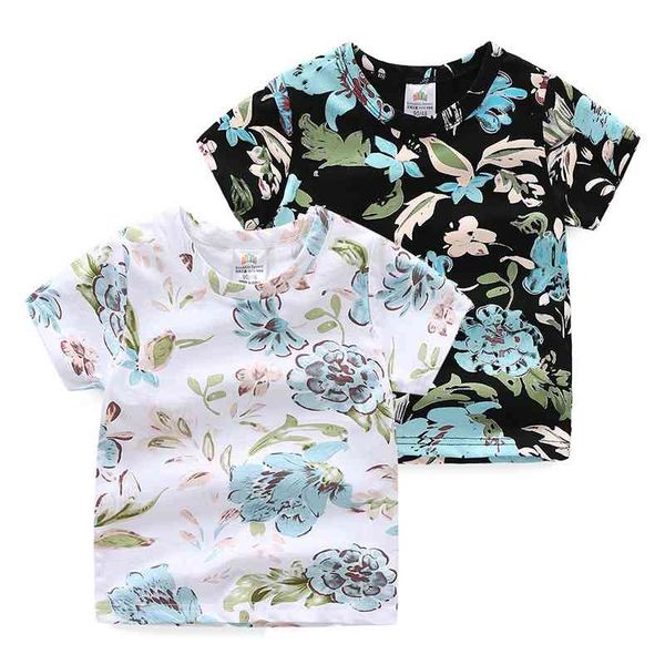 

summer casual 2 3-8 9 10 years baby children's clothing pure cotton little kids boys short sleeve flower floral t shirt 210529, Blue