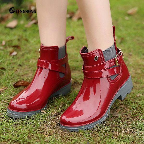 

boots women short rain shoes non-slip patent leather elastic band water ankle boots2021chaussures femme, Black
