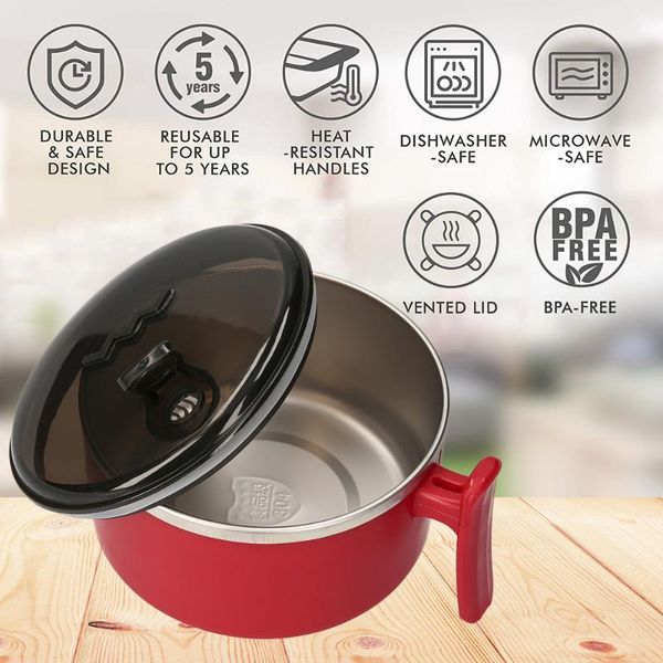 

dinnerware sets microwave breakfast bowl with vented lid and solid handle stainless steel soup 33-ounce large capacity lunch box